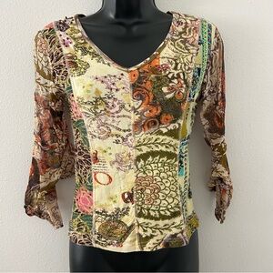 Forbidden Vintage 90s Y2K Top Women’s S Beaded Patchwork Bell Sleeve Boho Fairy